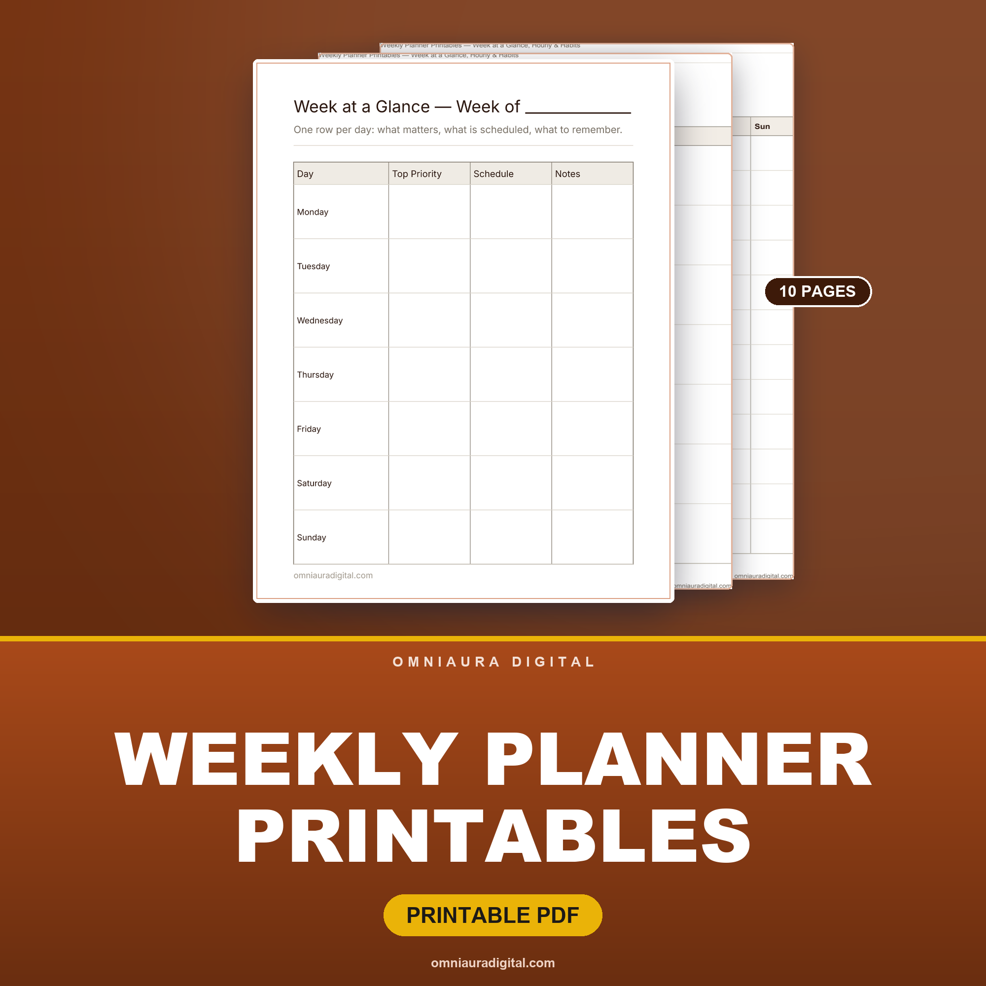 Weekly Planner Printables — Week at a Glance, Hourly & Habits