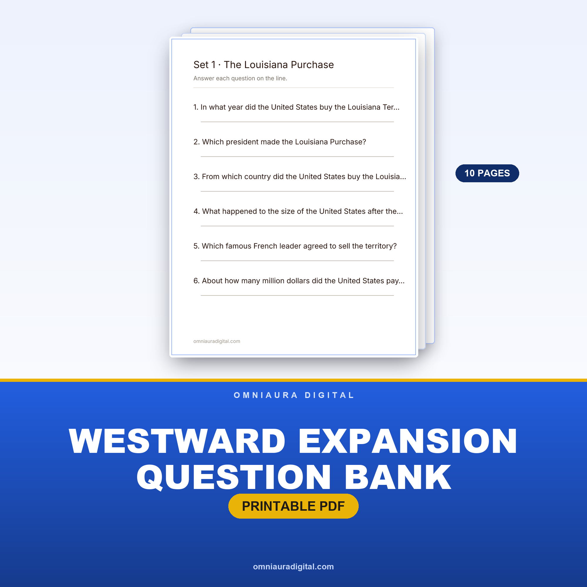 Westward Expansion Question Bank — 60 Practice Questions (Grades 3-6)