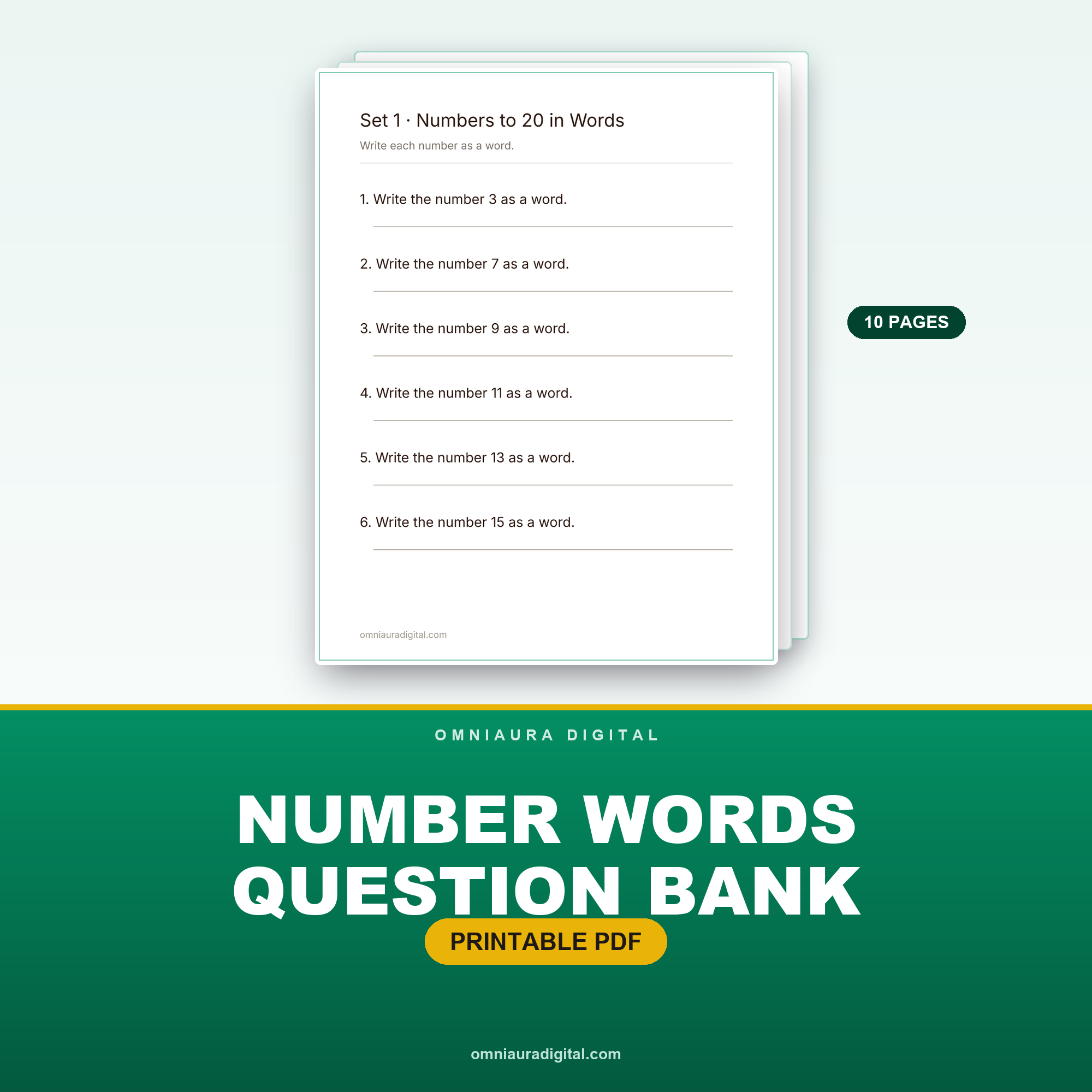 Number Words Question Bank — 60 Questions (Grades 1-3)