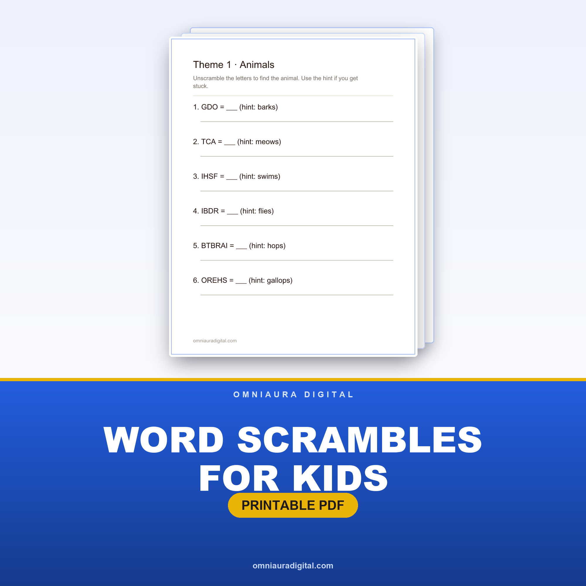 Word Scrambles for Kids — 64 Puzzles by Theme (Ages 6-10)