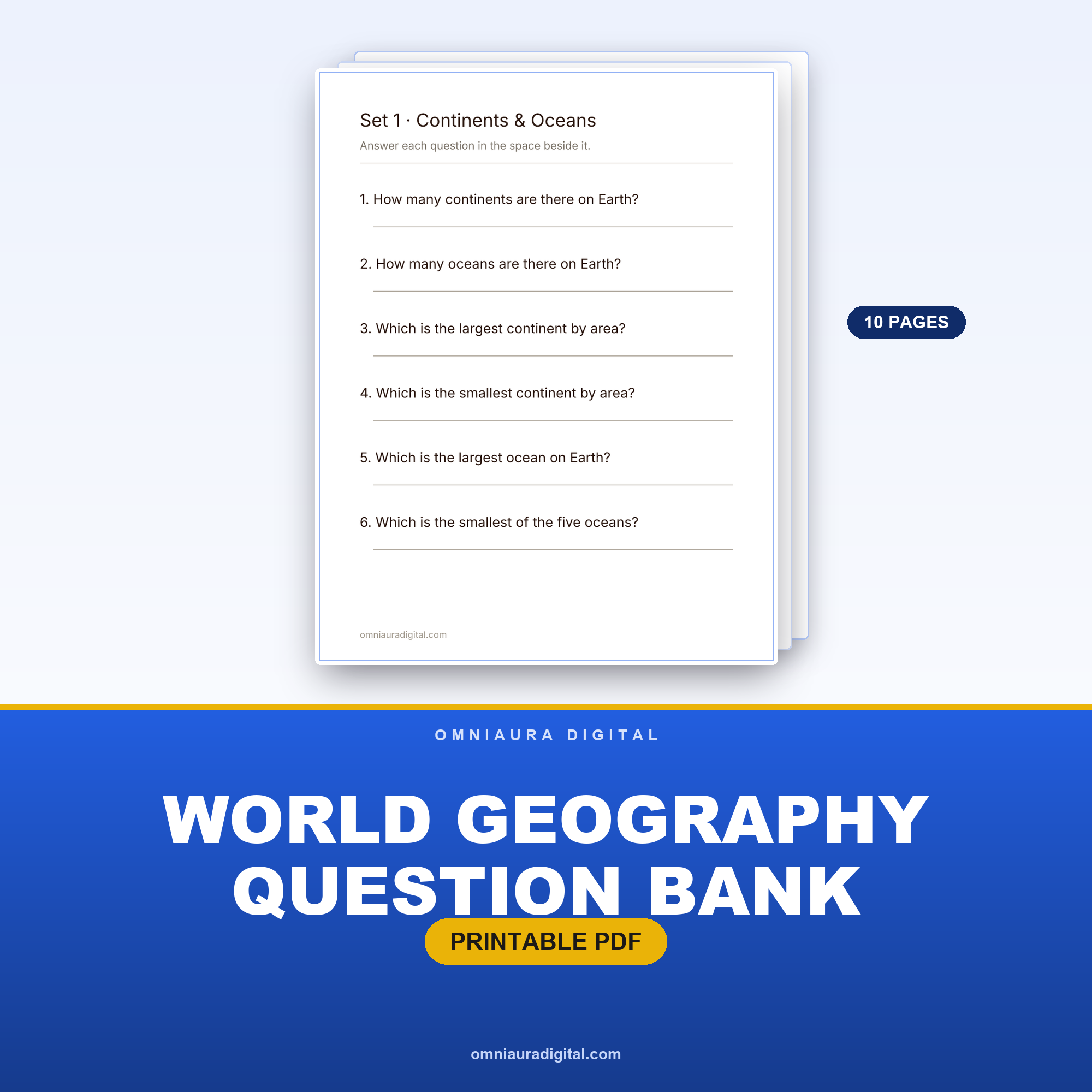 World Geography Question Bank — 60 Questions (Grades 4-6)