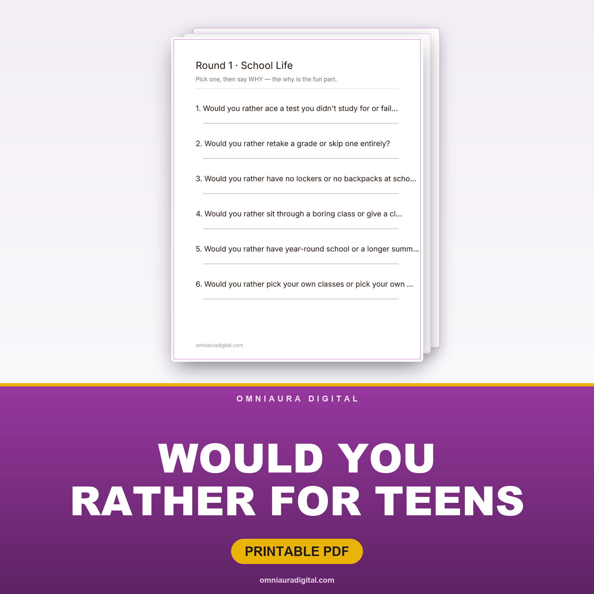 Would You Rather for Teens — 120 Questions (Ages 12-17)