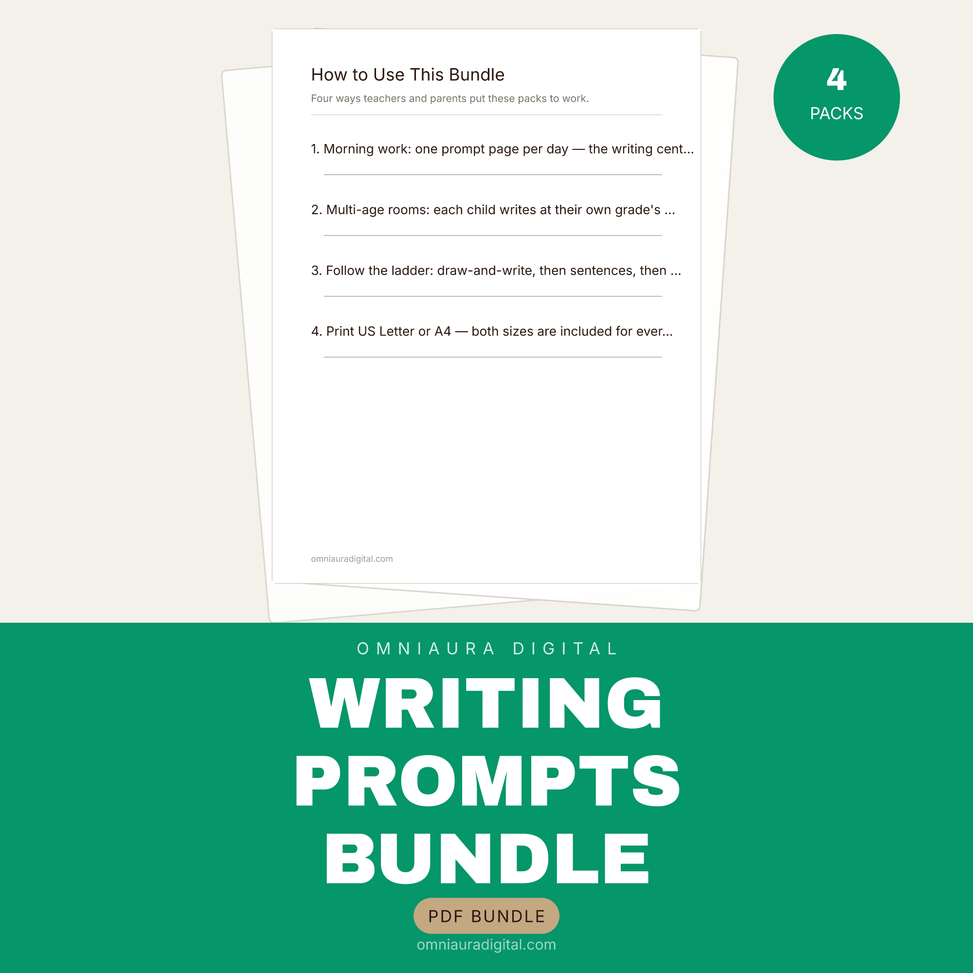 Writing Prompts Bundle — Grades K-3 (4 Packs, 200 Prompts)