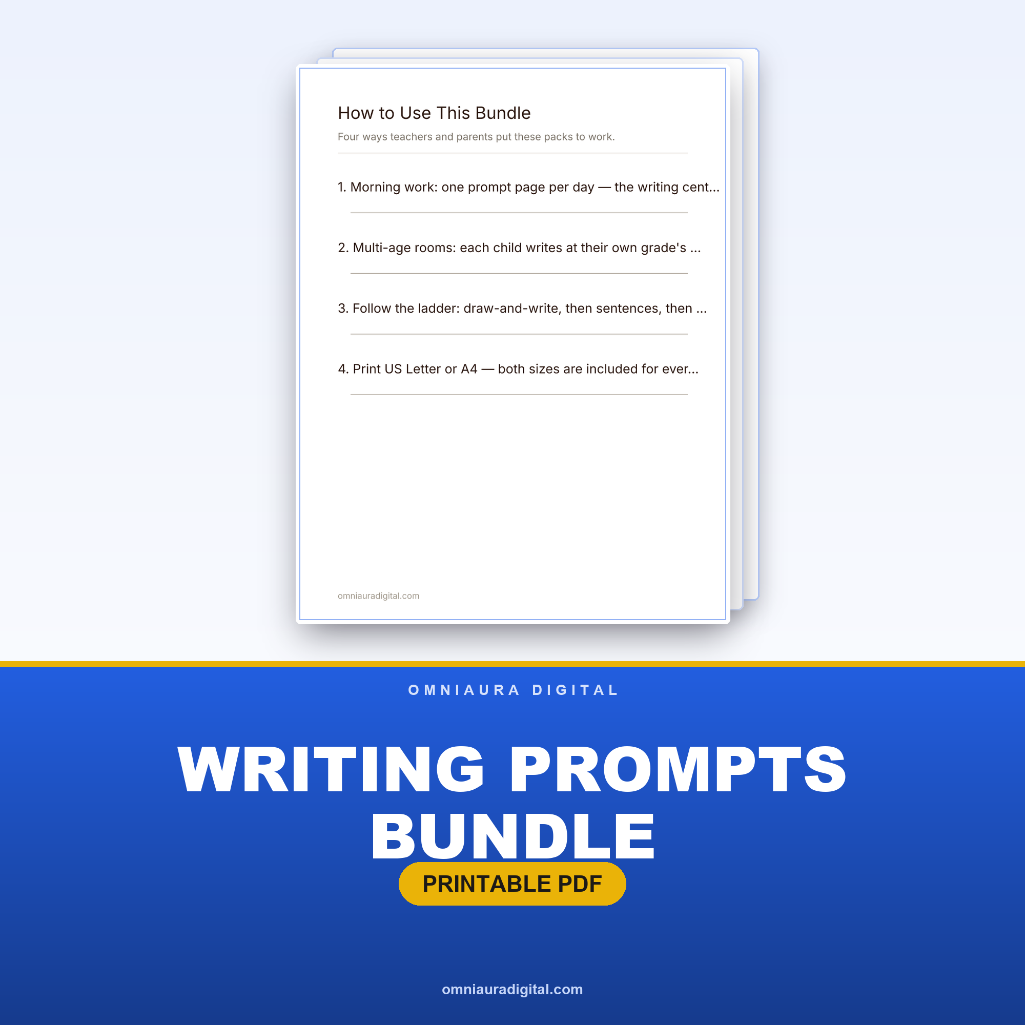 Writing Prompts Bundle — Grades K-3 (4 Packs, 200 Prompts)