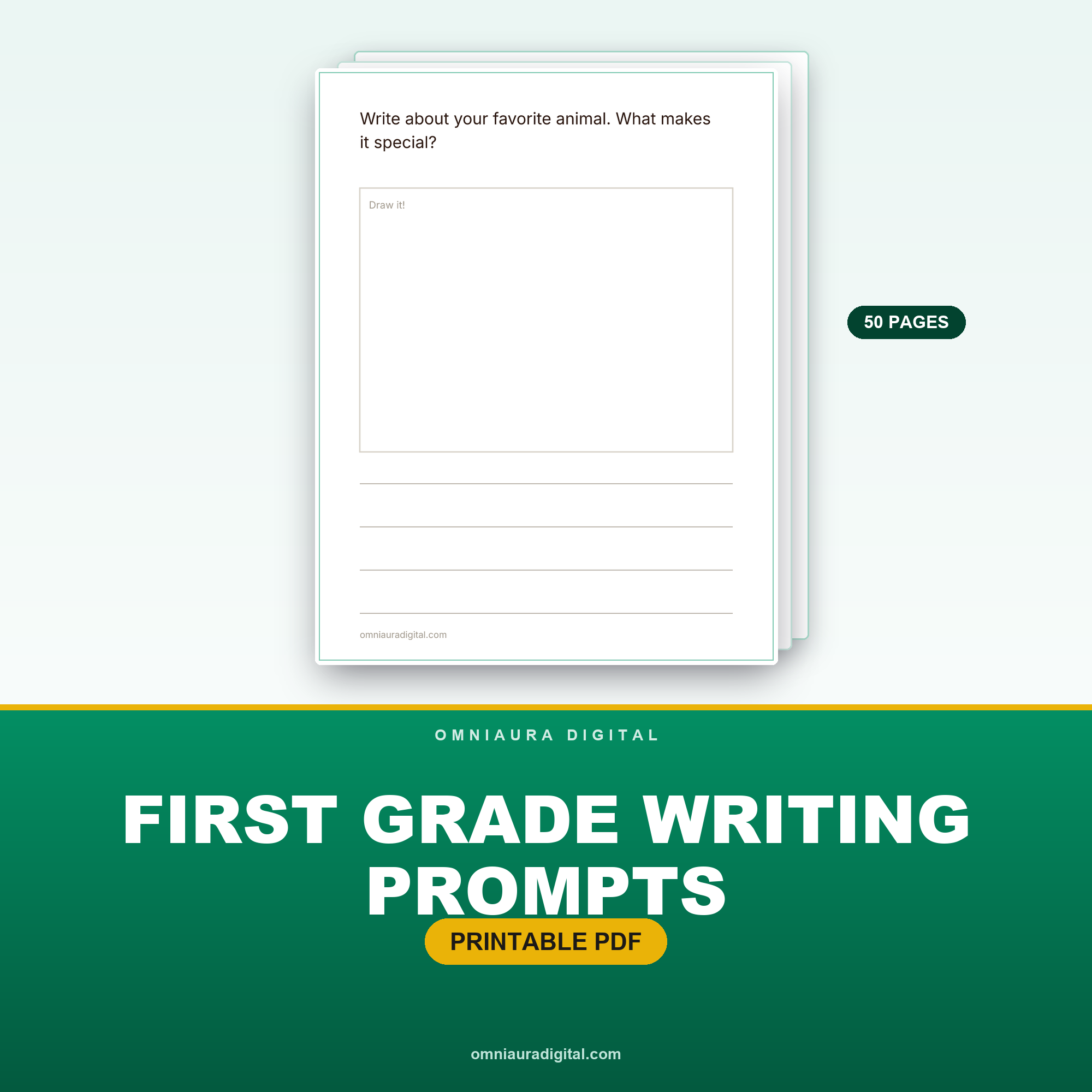 First Grade Writing Prompts — 50 Journal Pages