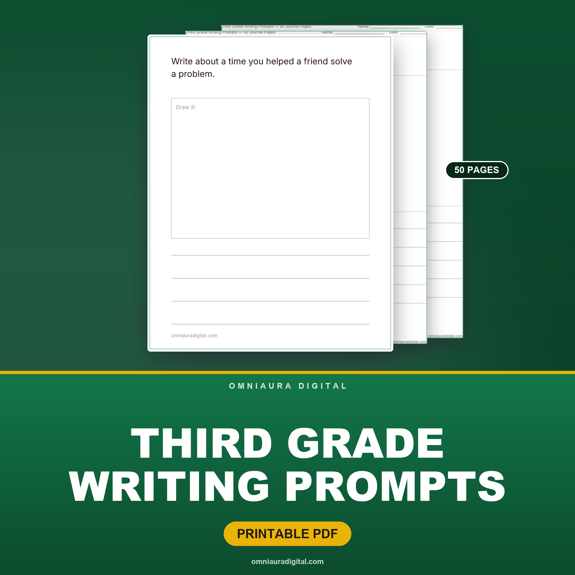 Third Grade Writing Prompts — 50 Journal Pages