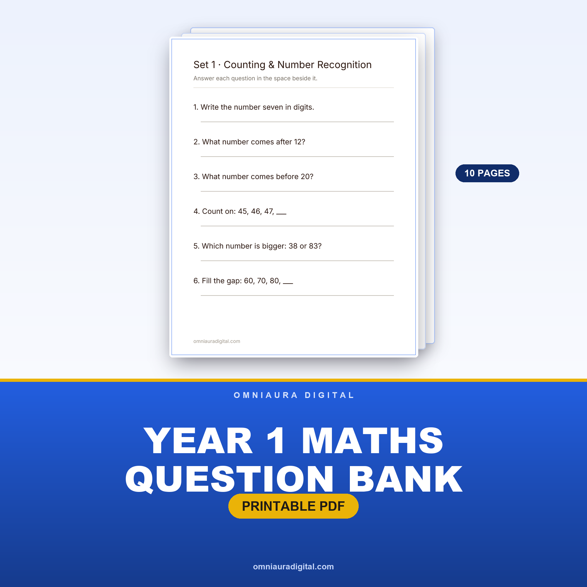 Year 1 Maths Question Bank — 60 Curriculum-Style Numeracy Questions