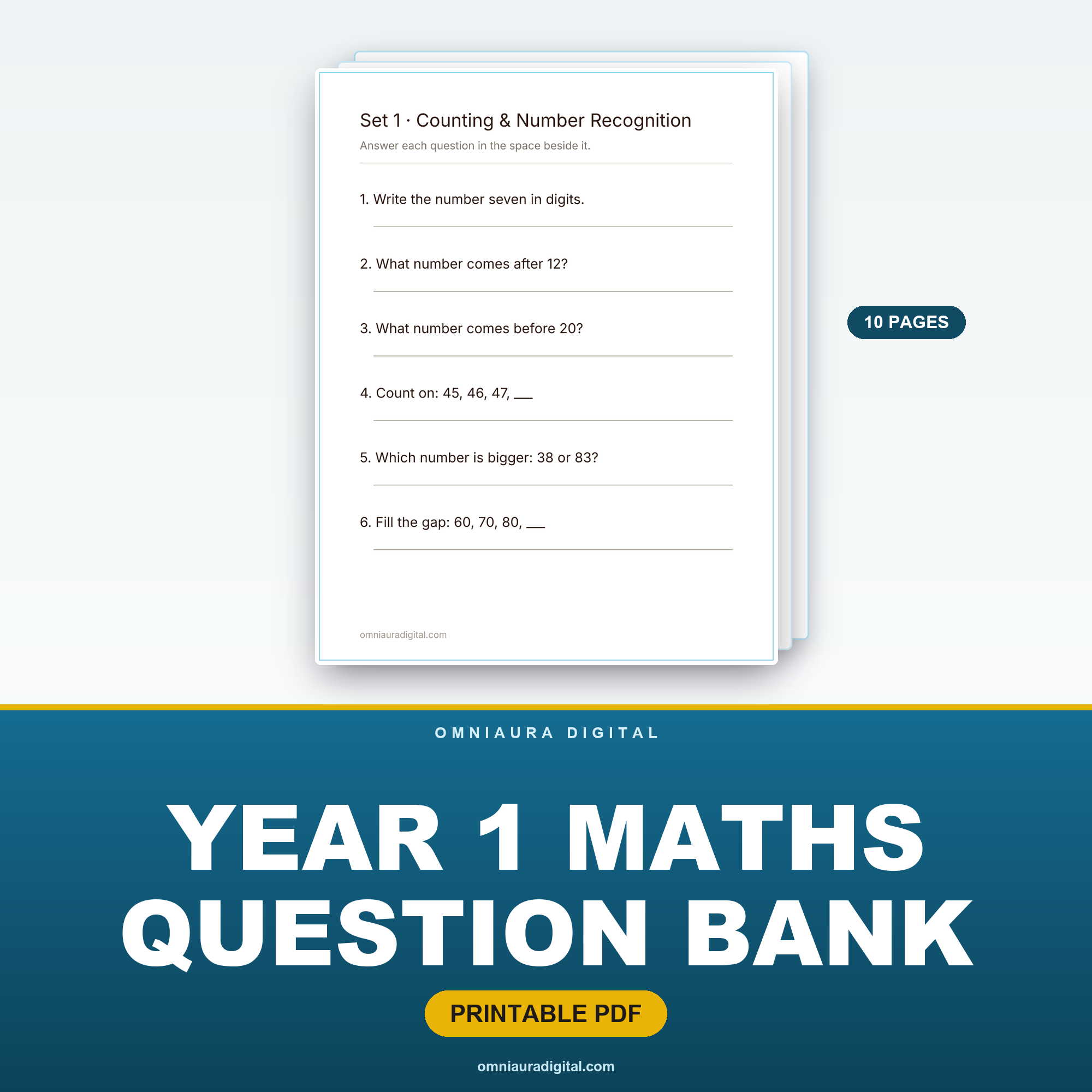 Year 1 Maths Question Bank — 60 Curriculum-Style Numeracy Questions