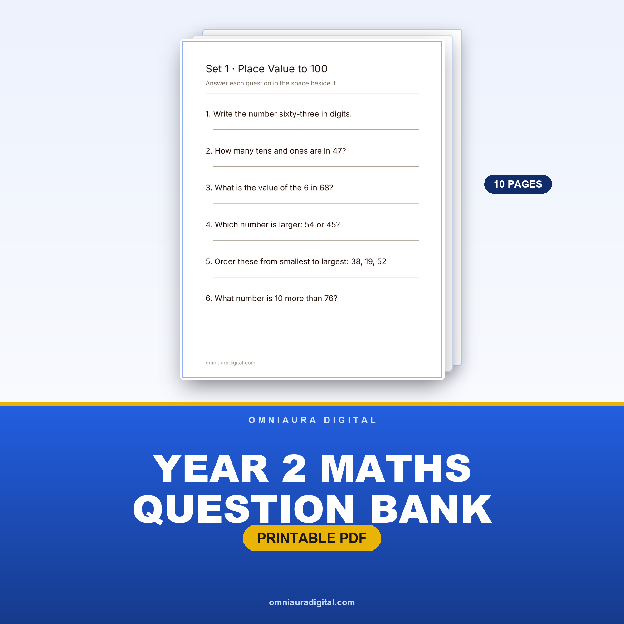 Year 2 Maths Question Bank — 60 Curriculum-Style Numeracy Questions