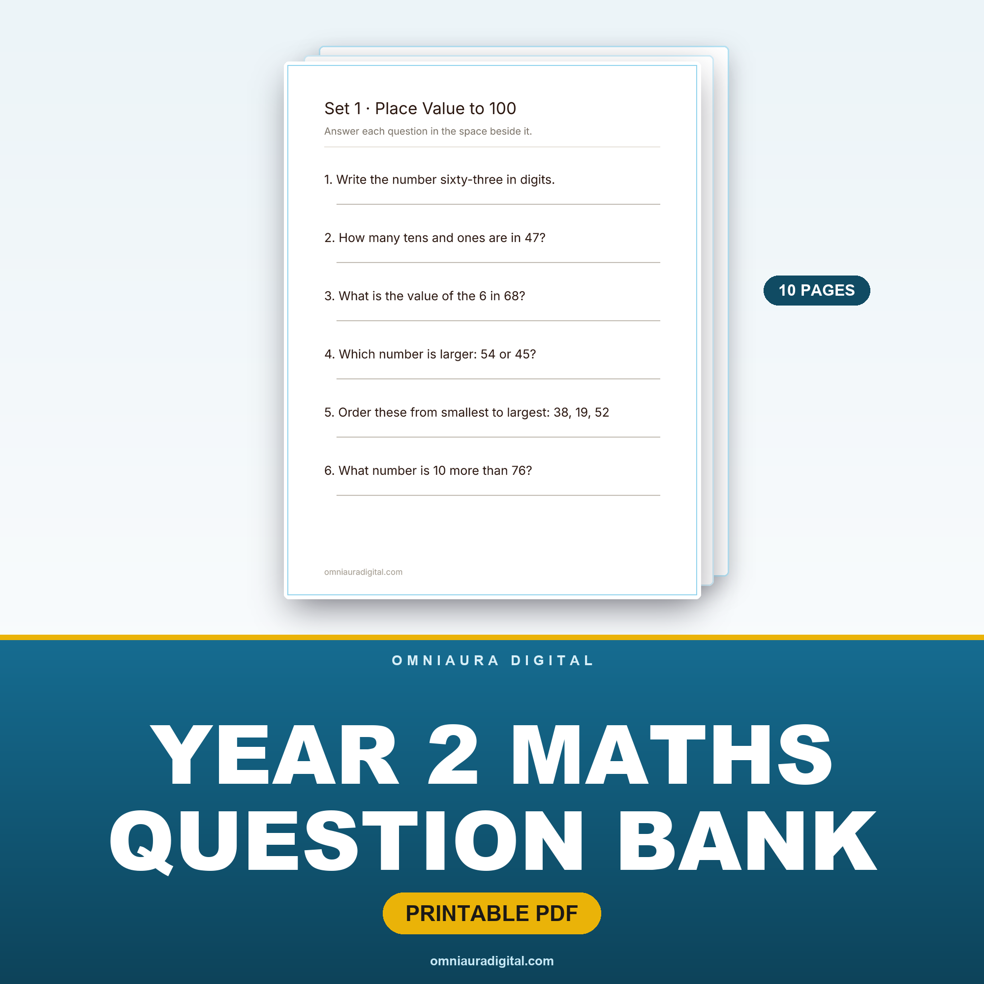 Year 2 Maths Question Bank — 60 Curriculum-Style Numeracy Questions