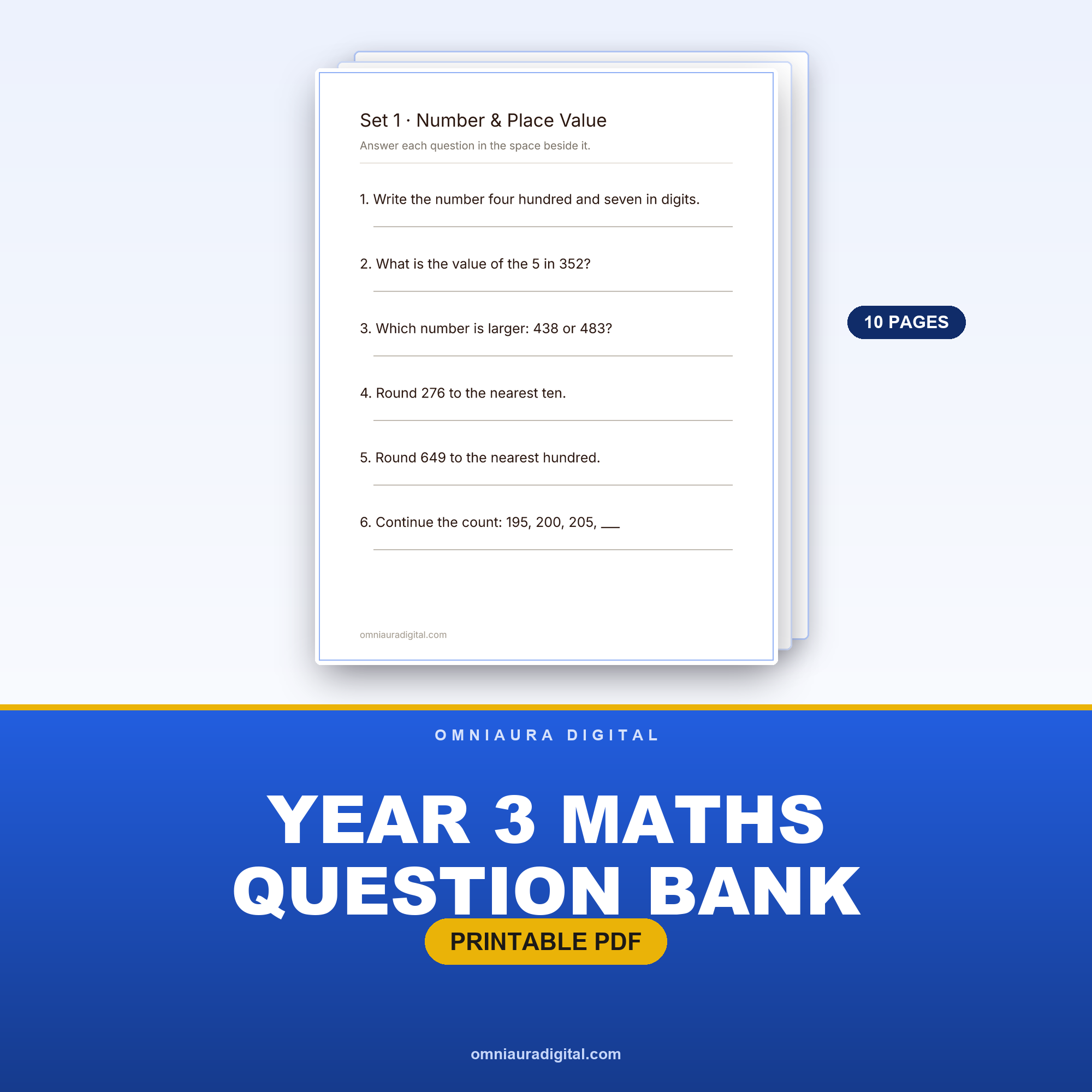 Year 3 Maths Question Bank — 60 NAPLAN-Style Numeracy Questions