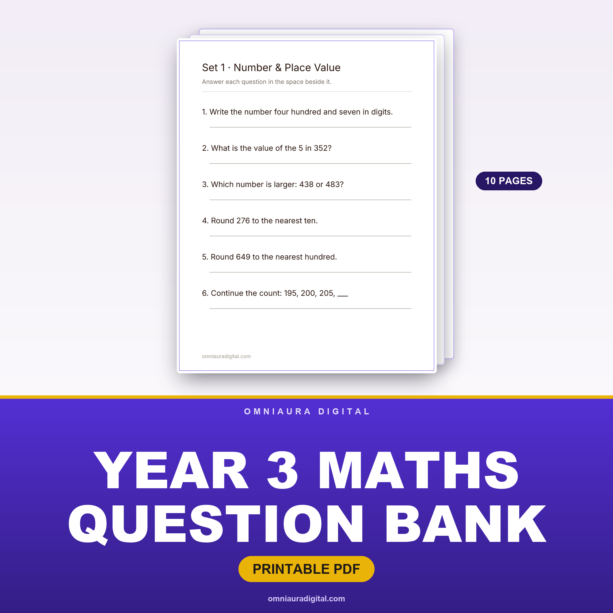 Year 3 Maths Question Bank — 60 NAPLAN-Style Numeracy Questions