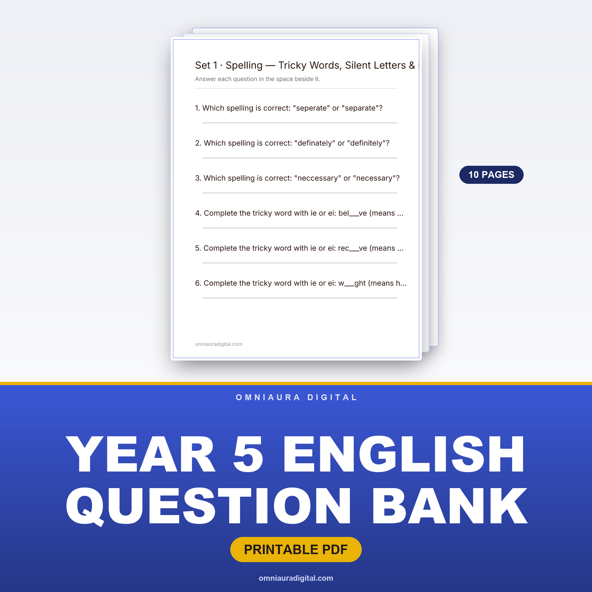 Year 5 English Question Bank — 60 Curriculum-Style Literacy Questions
