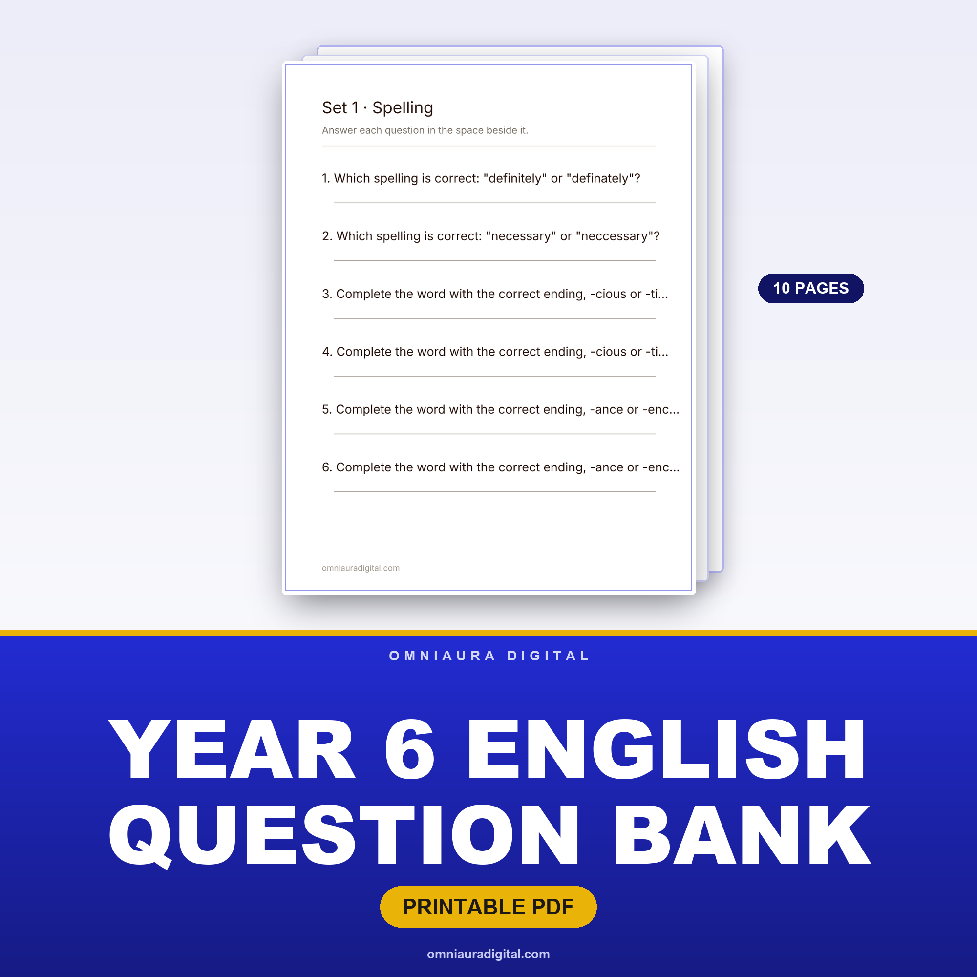 Year 6 English Question Bank — 60 Curriculum-Style Literacy Questions